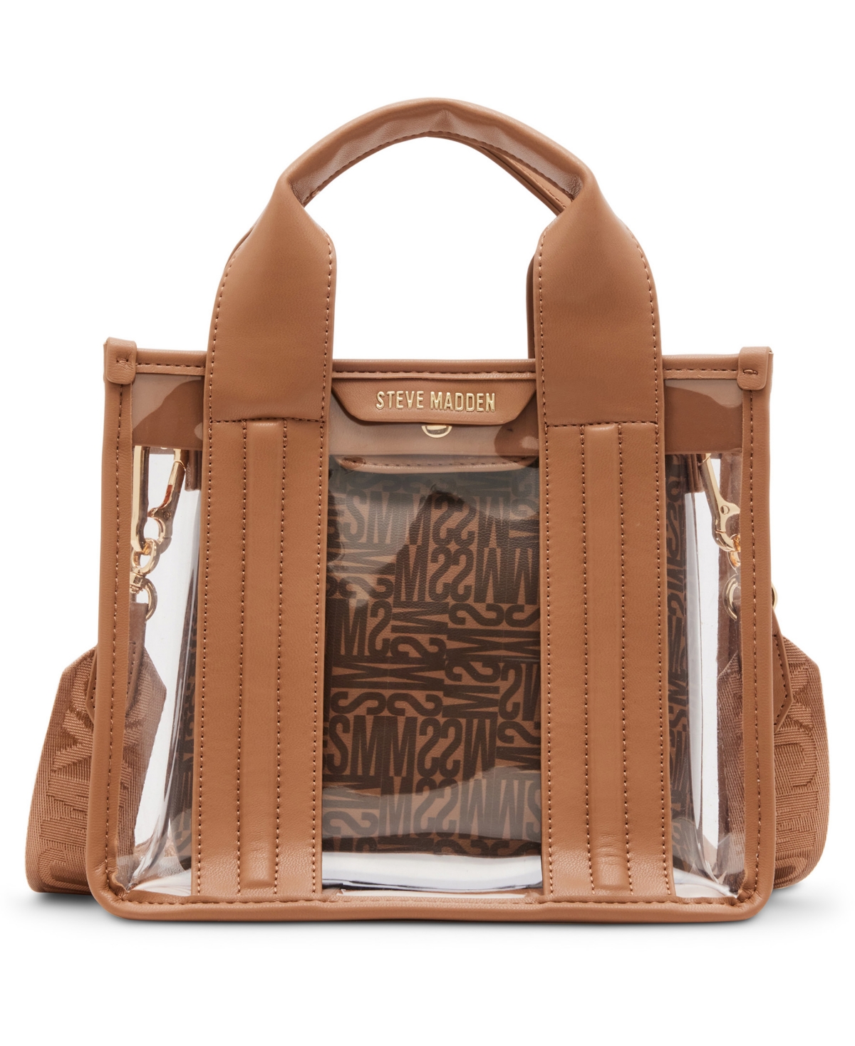 Shop Steve Madden Sondra Clear Mini Tote With Pouch In Cognac