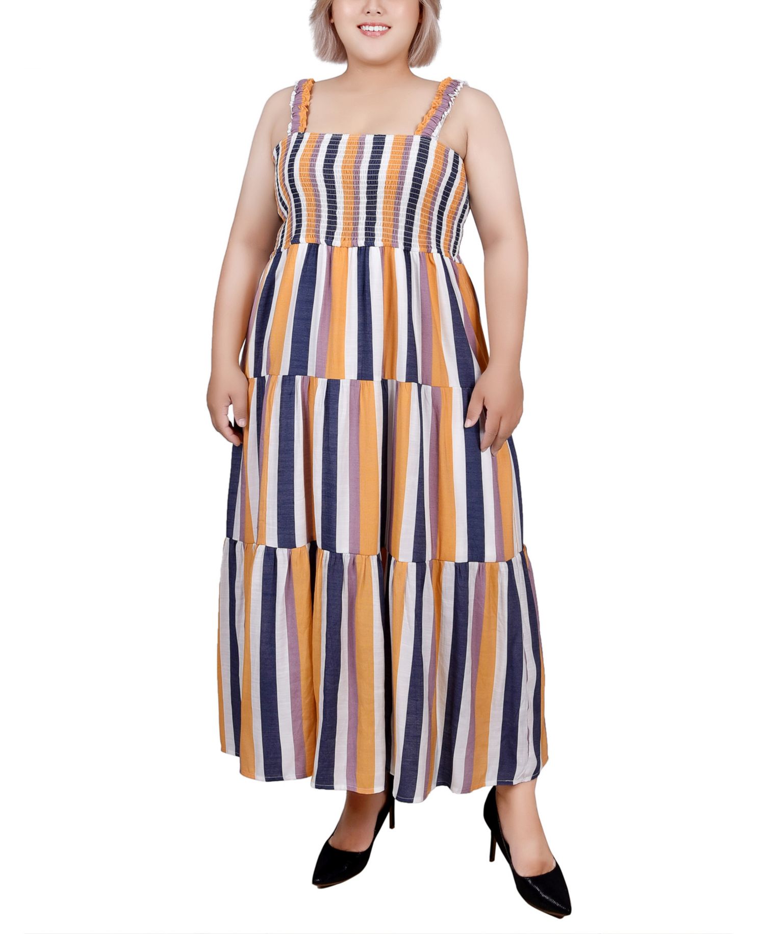 Plus Size Smocked-Bodice Tiered Dress
