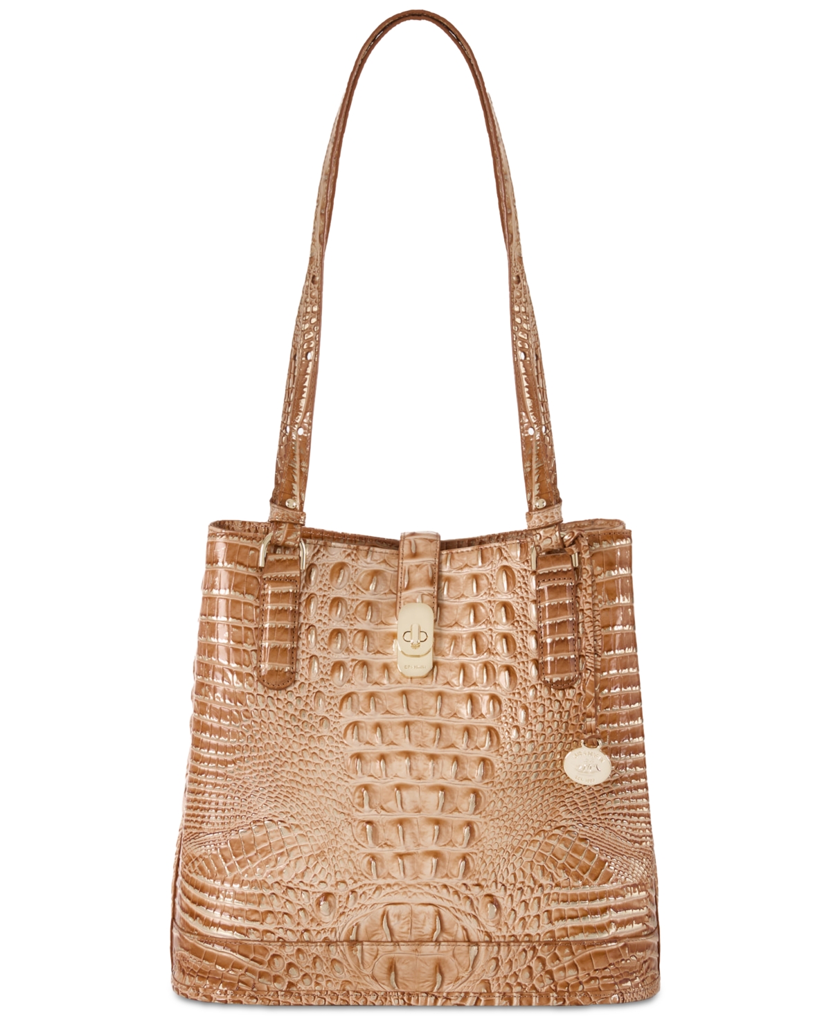 Shop Brahmin Fiora Melbourne Embossed Leather Shoulder Bag In Honey Brow