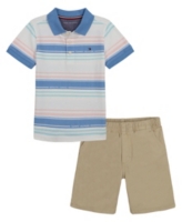Tommy Hilfiger Toddler Boys Multi Stripe Polo Shirt Twill Shorts Set - Assorted