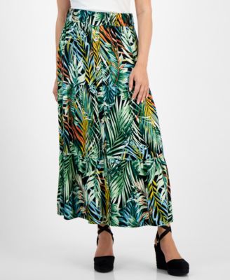 JAMIE & LAYLA - Petite Tiered Foliage-Print Button-Front Skirt