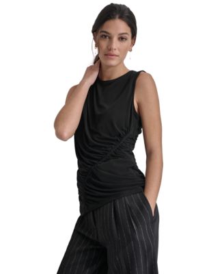 DKNY - Women's Crewneck Sleeveless Side-Ruched Knit Top