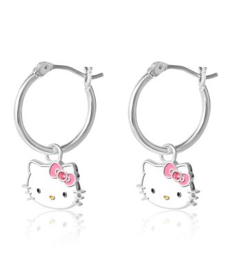 Sanrio Silver Plated Pink Crystal Charm Hoop Earrings