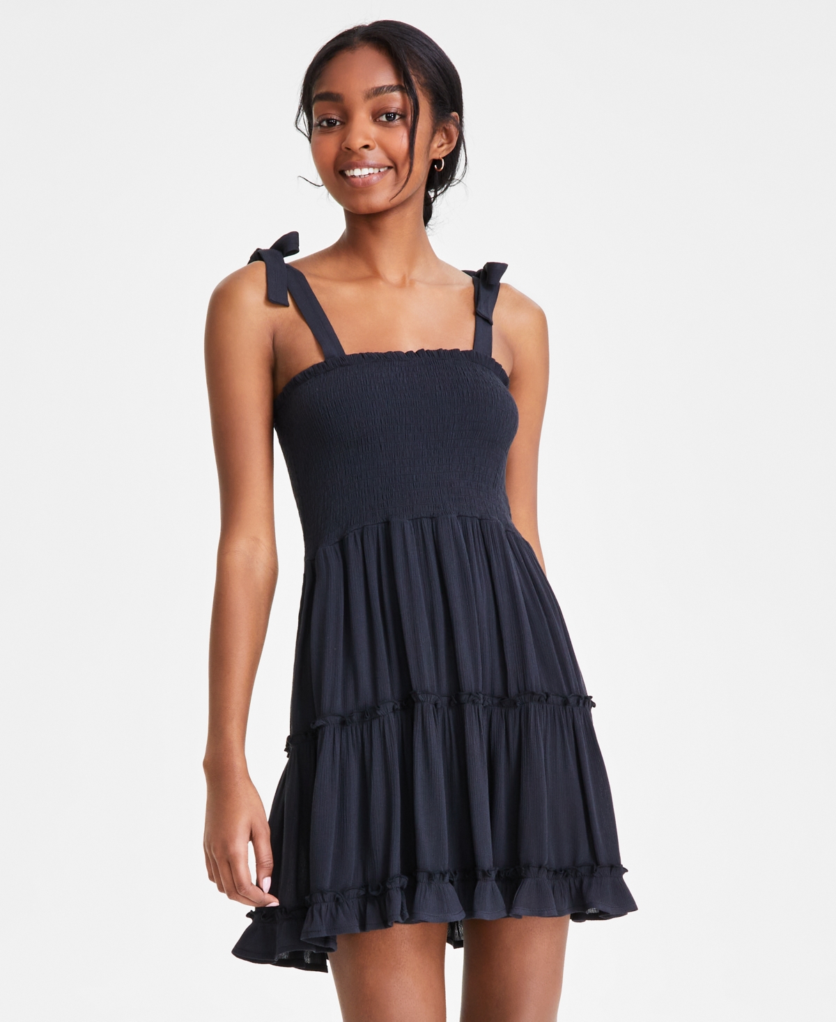 Shop Miken Juniors' Smocked Swim Cover-up Dress, Created For Macy's In Black