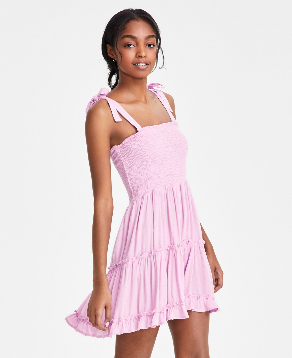Shop Miken Juniors' Smocked Swim Cover-up Dress, Created For Macy's In Crocus Petal