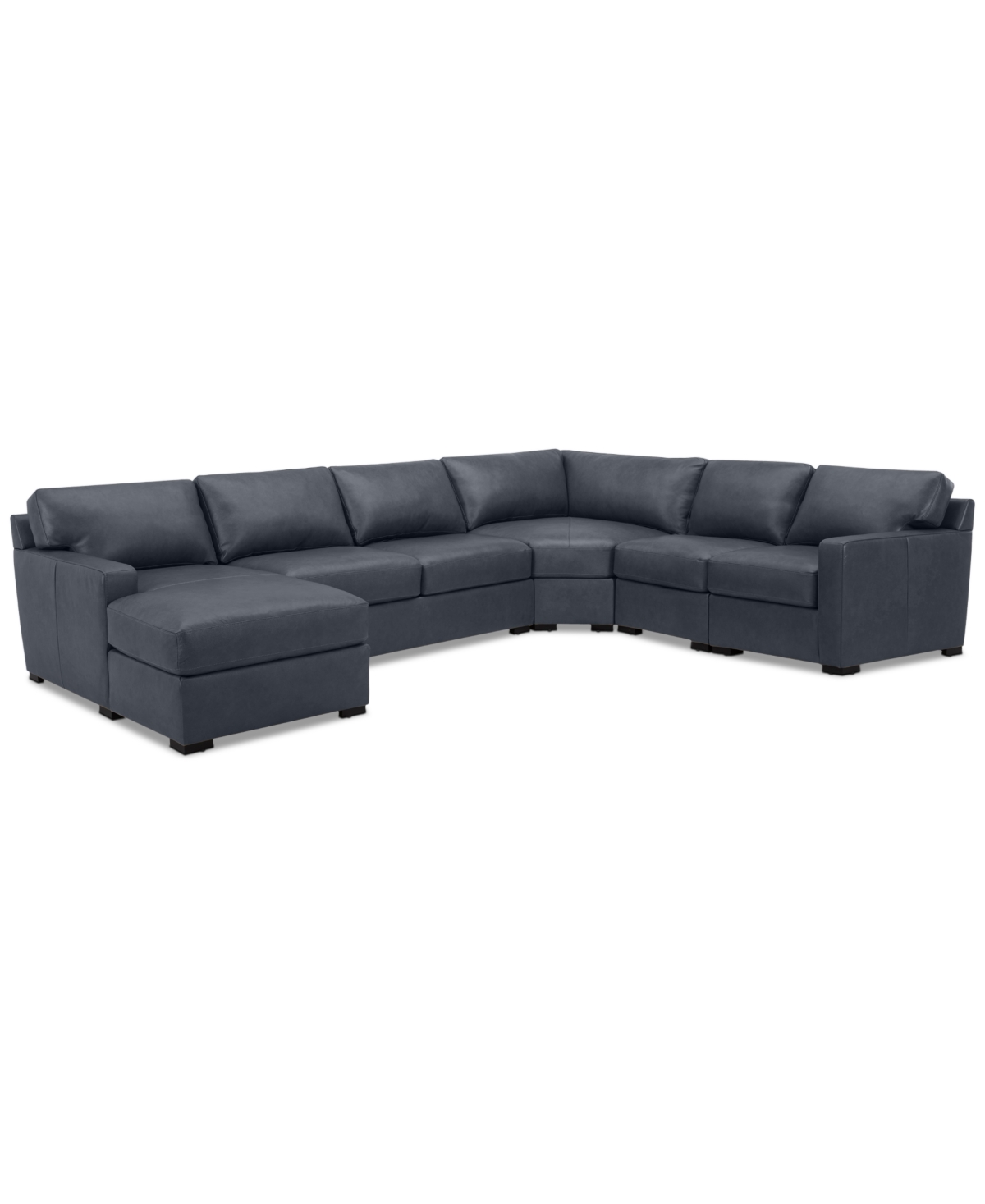 Shop Macy's Radley 148" 5-pc. Leather Wedge Modular Chase Sectional, Created For  In Navy