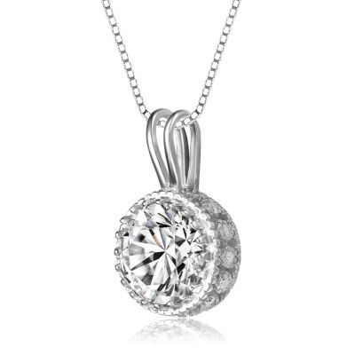 Sterling Silver White Gold Plated Round-cut Cubic Zirconia Stud Necklace