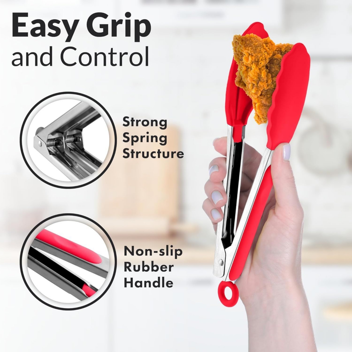 Zulay Kitchen Stainless Steel Kitchen Tongs with Silicone Tips - Set of