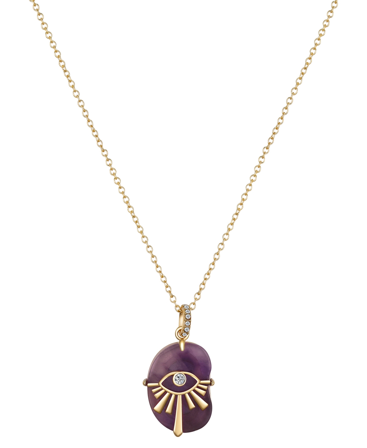 Crystal Amethyst Evil Eye Pendant Necklace - Gold