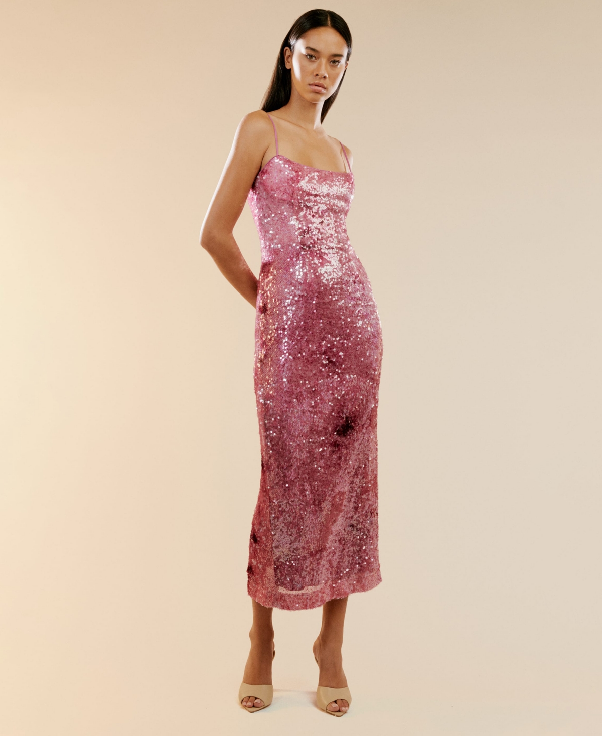 Women's Sequined Maxi Dress - Party Pink