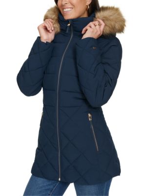 Women's Bibbed Faux-Fur-Trim Hooded Puffer Coat, Created for Macy's
