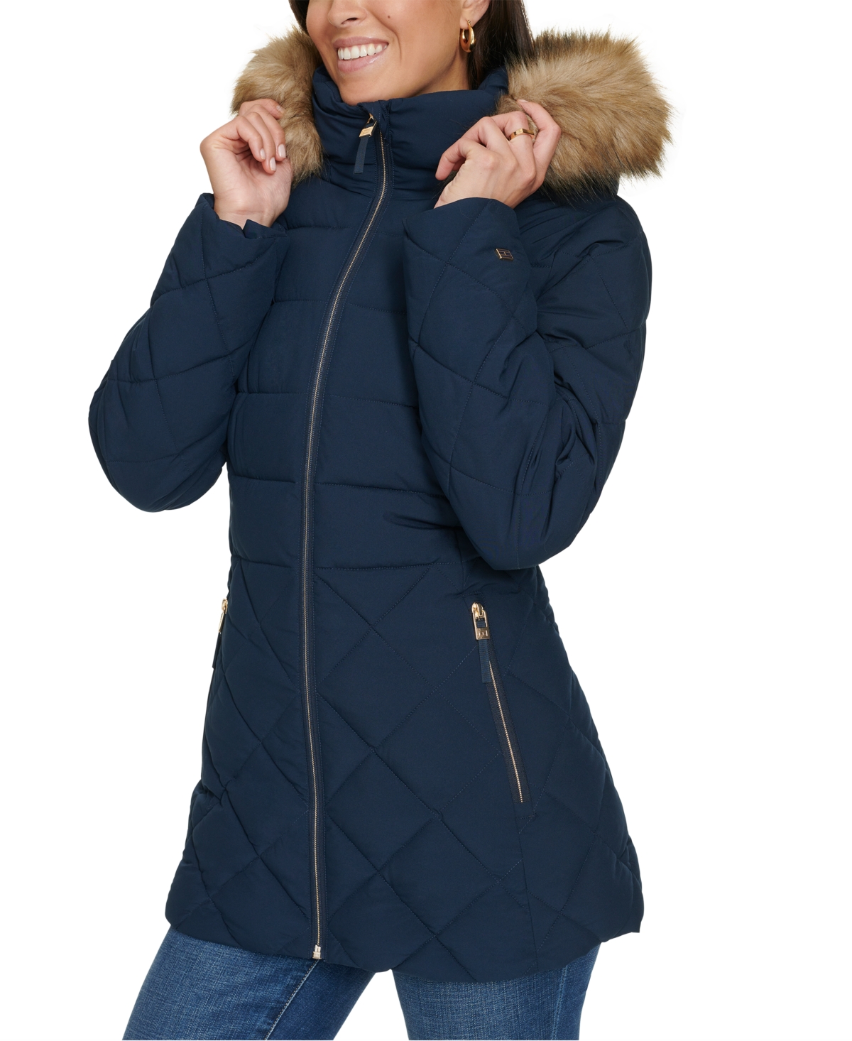 Tommy Hilfiger Women's Bibbed Faux-Fur-Trim Hooded Puffer Coat, Created for Macy's