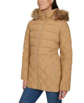 Women's Bibbed Faux-Fur-Trim Hooded Puffer Coat, Created for Macy's