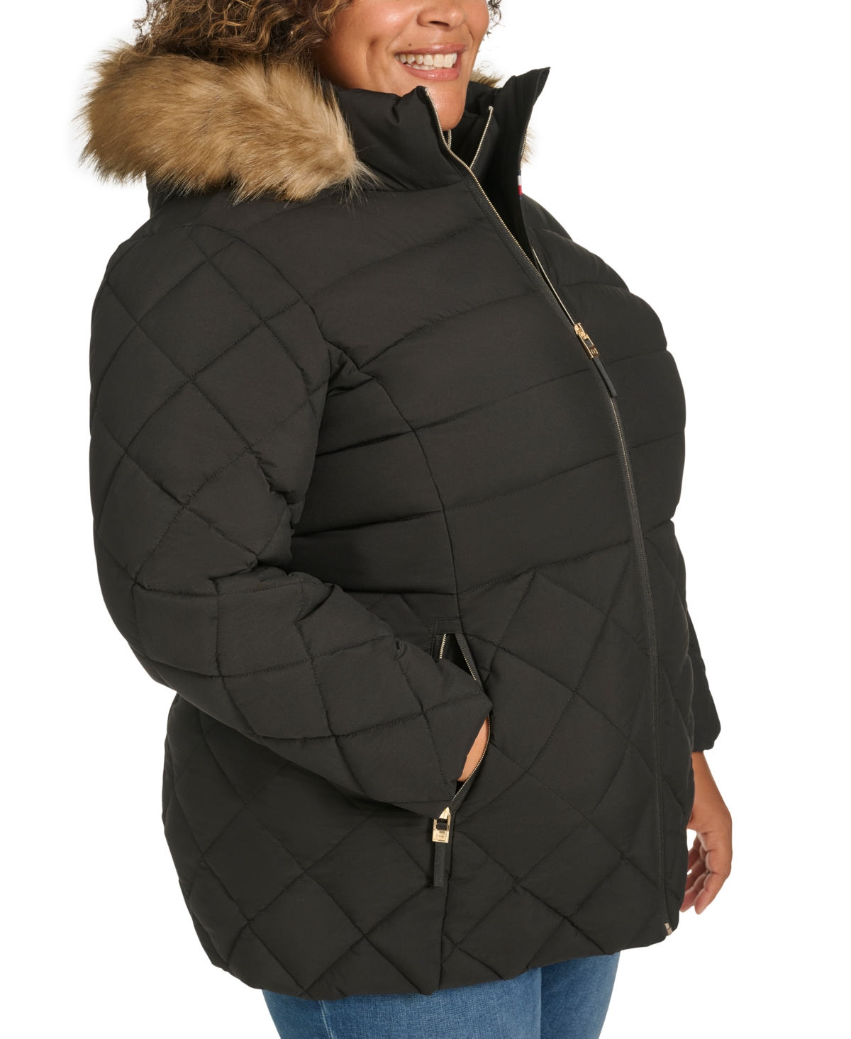 Tommy Hilfiger Plus Size Faux-fur-trim Hooded Puffer Coat, Created For Macy's
