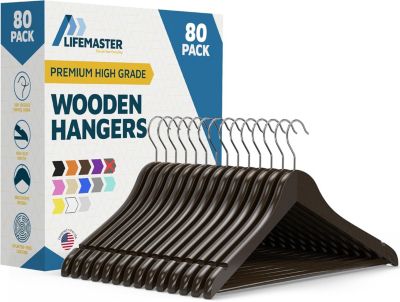 Heavy-Duty Wooden Clothes Hangers Set with Non-Slip Design and 360 Degree Swivel Hooks, Space-Saving Pack of 80