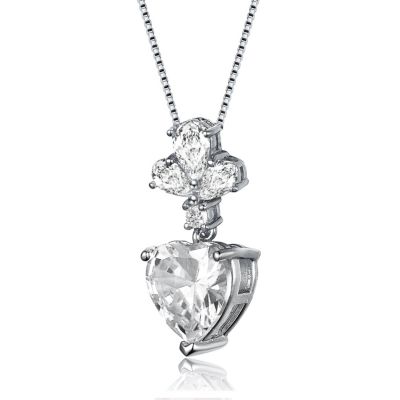 Sophisticated Sterling Silver White Gold Plated with Colored Heart Shaped Cubic Zirconia Pendant