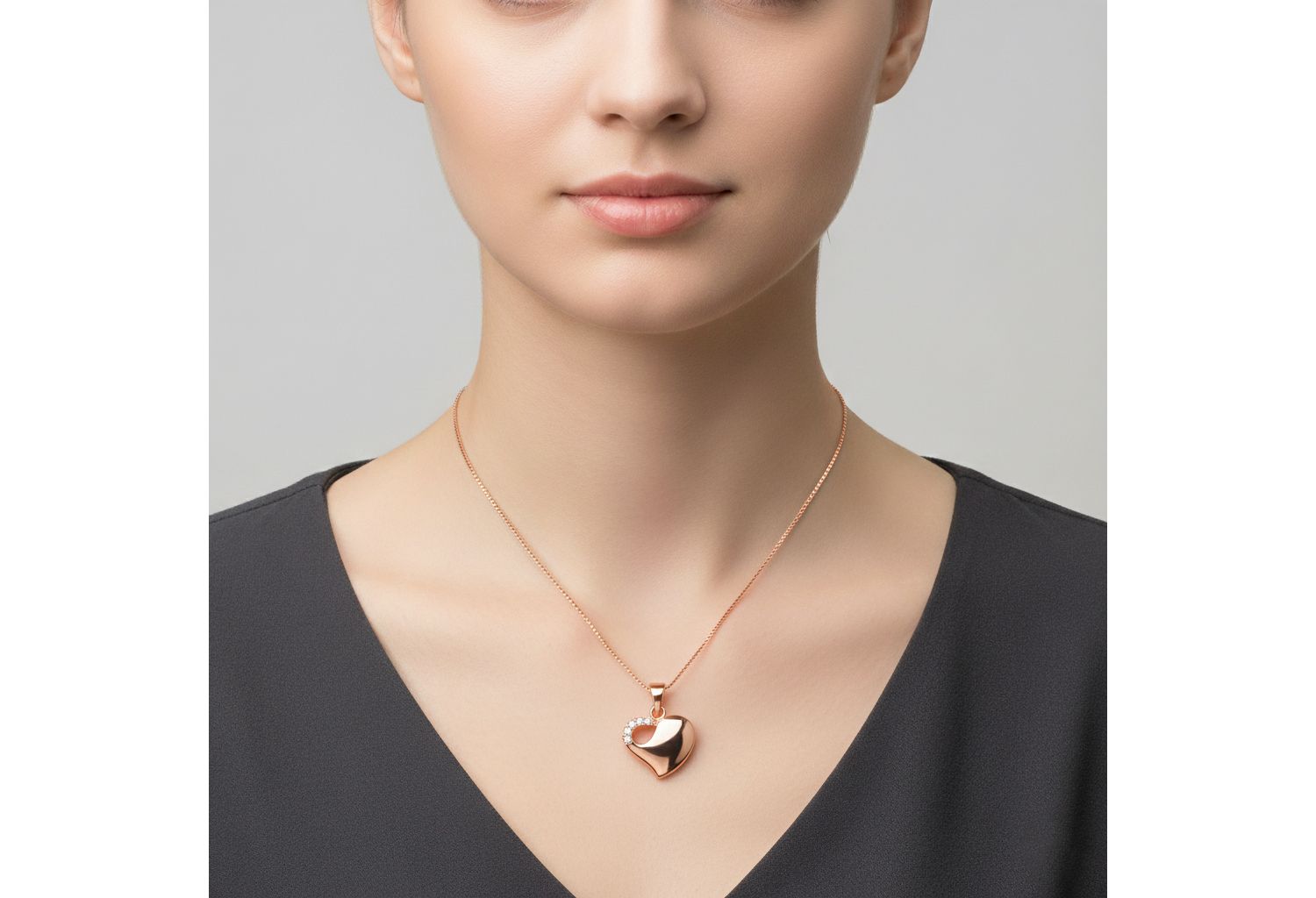 Sterling Silver 18K Rose Gold Plated Sculpted Heart CZ Necklace