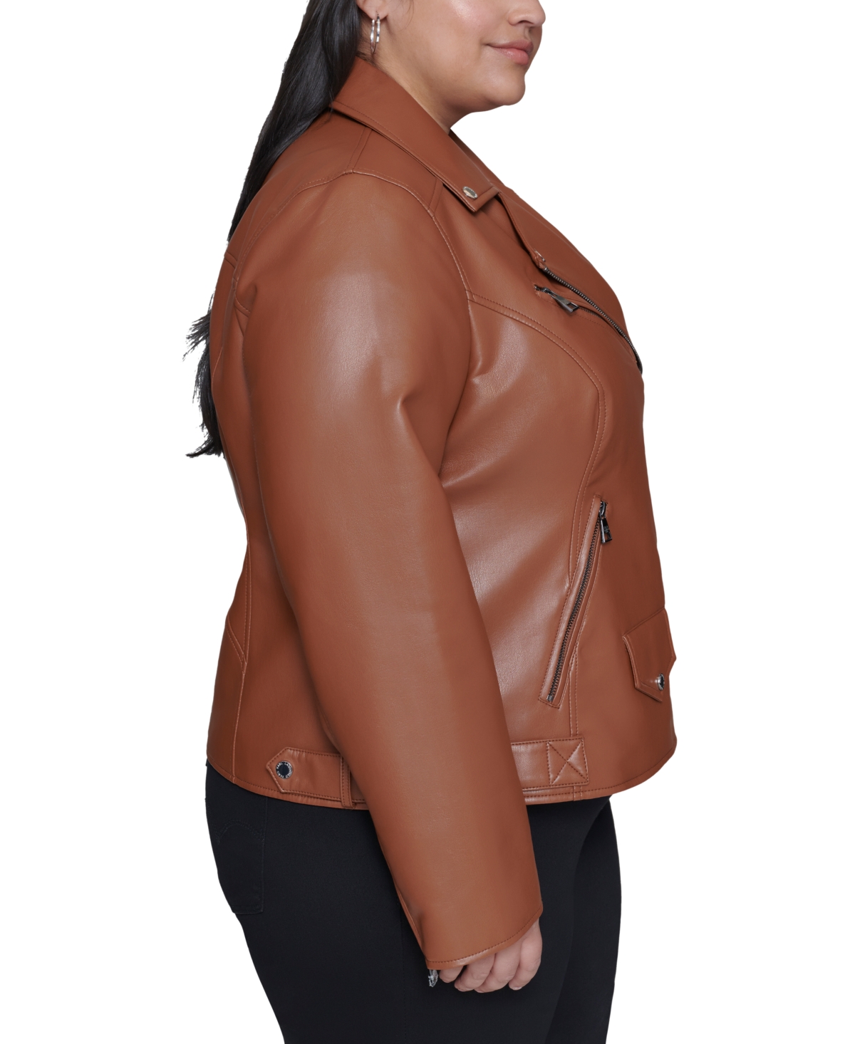 Karl Lagerfeld Paris Plus Size Faux-Leather Asymmetric Moto Coat, Created for Macy's