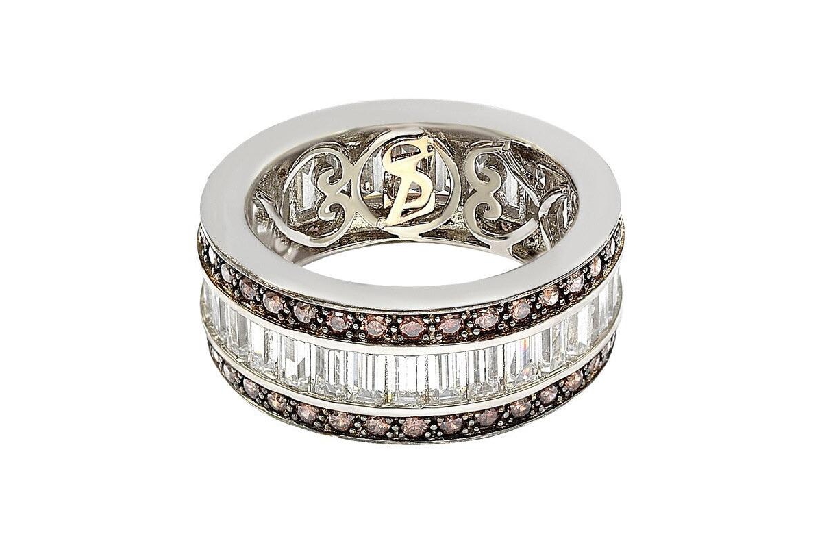 Suzy Levian Sterling Silver Cubic Zirconia White Baguette Modern Eternity Band Ring