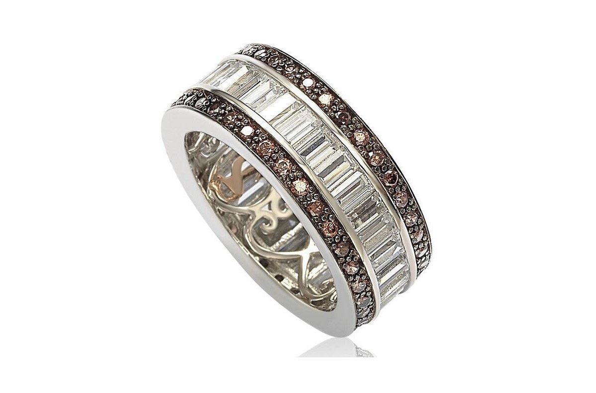 Suzy Levian Sterling Silver Cubic Zirconia White Baguette Modern Eternity Band Ring