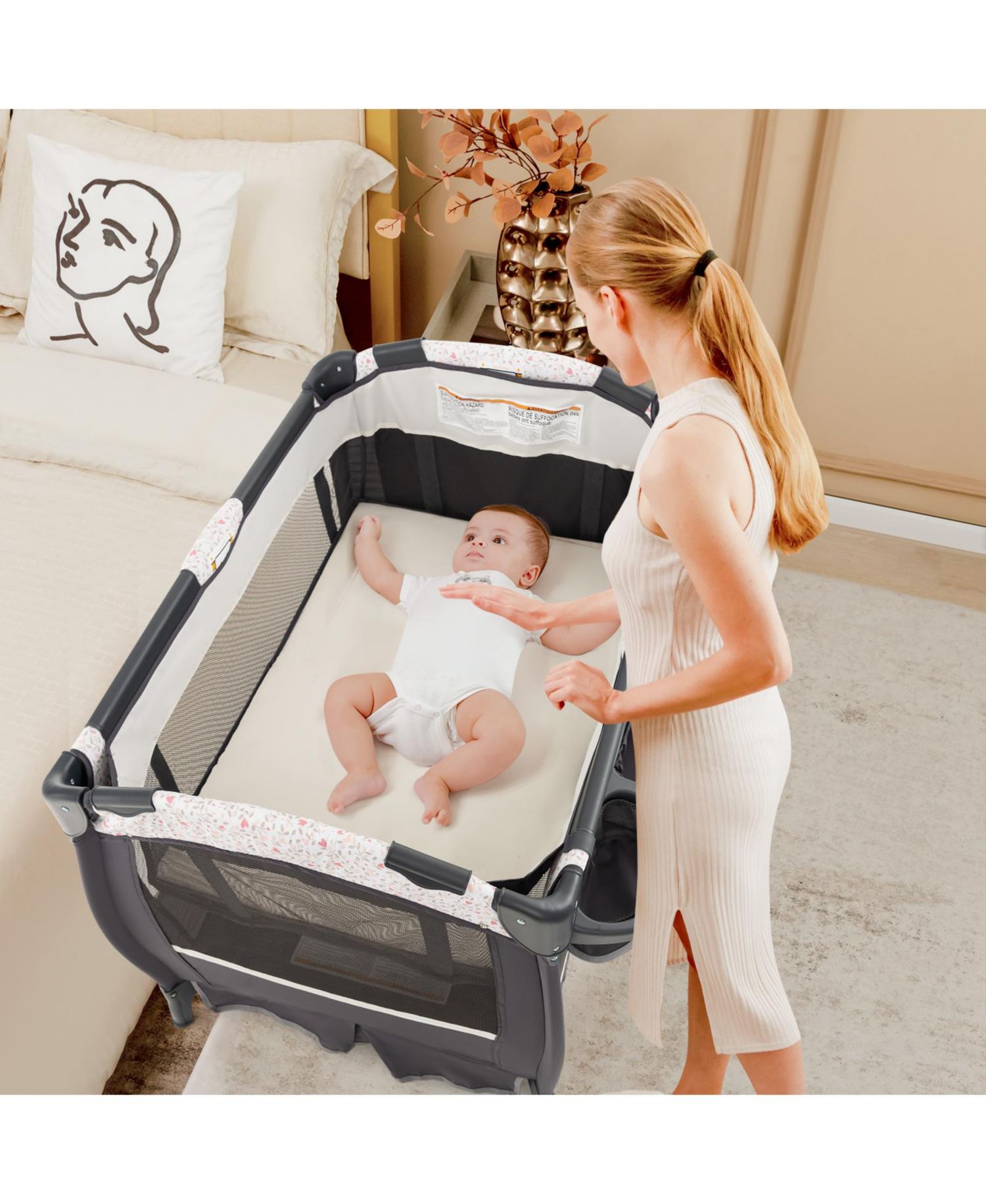 Kids 4 in 1 Portable Pack and Play Nursery Center with Bassinet