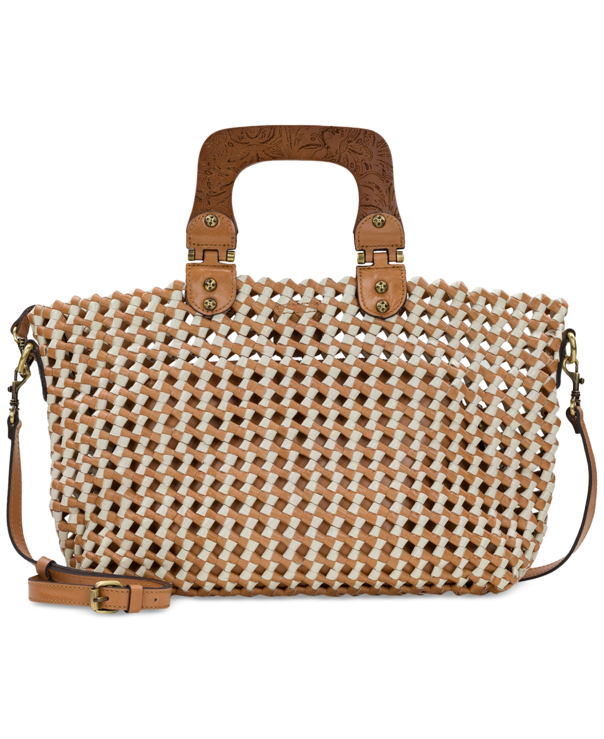 Shop Patricia Nash Lorina Woven Leather Large Tote With Pouch In Naturale