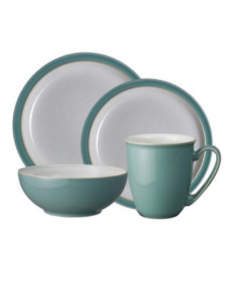 Denby Heather Set Da 4 Pezzi Posate In Gres Blu, Piatto, Ciotola E Tazza, Lavastoviglie E Microonde