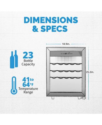 Freestanding 23 Bottle Compressor Wine Fridge in Stainless Steel, Adjustable Racks and Exterior Digital Thermostat