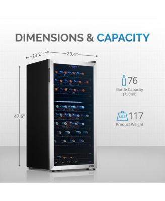 Dual Zone 76-Bottle Wine Fridge – Freestanding Compressor Cooler with Low-Vibration, Quiet Inverter & Digital Thermostat
