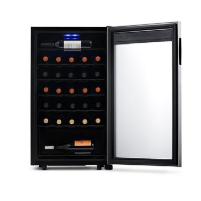 Freestanding 33 Bottle Compressor Wine Fridge in Stainless Steel, Adjustable Racks and Exterior Digital Thermostat