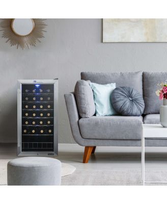 Freestanding 27 Bottle Compressor Wine Fridge in Stainless Steel, Adjustable Chrome Racks and Exterior Digital Thermostat