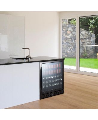 24" Built-in 177 Can Beverage Fridge in Black Stainless Steel with Precision Temperature Controls and Adjustable Shelves