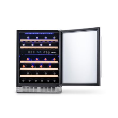 24 inch 46 Bottle Wine Cooler Refrigerator, Built-in Recessed Kickplate, Dual Zone Wine Fridge in Stainless Steel