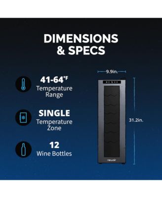 Shadow Series 12-Bottle Wine Cooler, Freestanding Wine Fridge with Digital Temperature Control & Double-Layer Glass Door