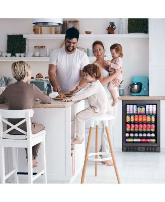 24" Beverage Refrigerator Cooler, 177 Can Black Stainless Steel with Triple-Layer Tempered Glass Door, Built-in Counter or Freestanding Fridge, Compressor Cooling, with Precision Digital Temperature Control