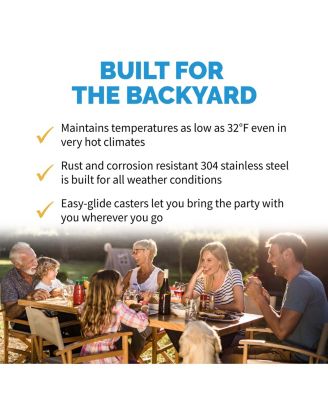 15" Built-in 90 Can Outdoor Beverage Fridge in Weatherproof Stainless Steel with Auto-Closing Door and Easy Glide Casters