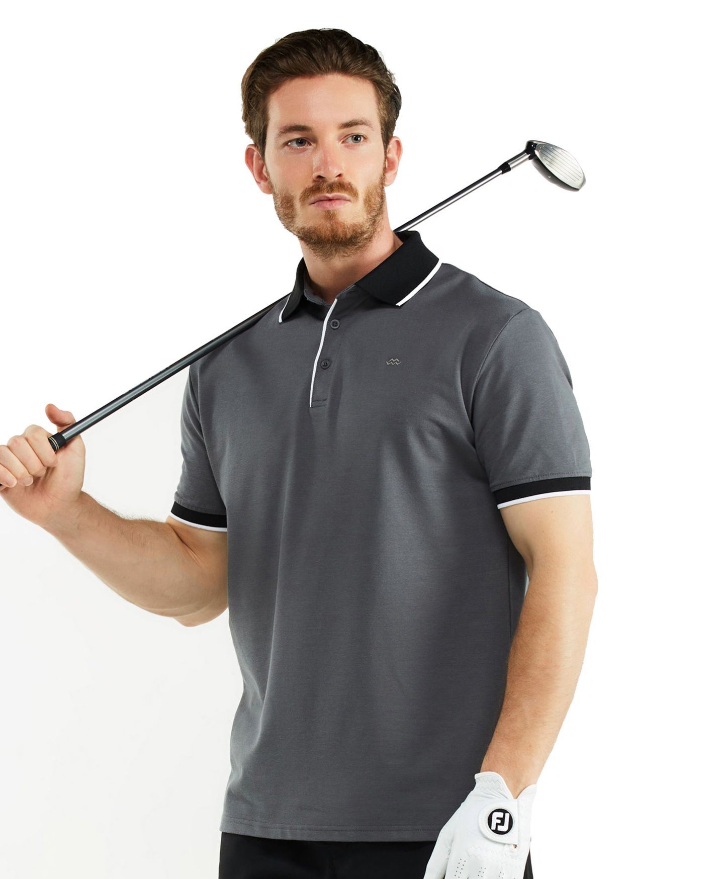 Мужское поло Mio Marino Classic-Fit Cotton-Blend Pique Polo Shirt with Contrast Collar, цвет: Угольный серый — фото 7