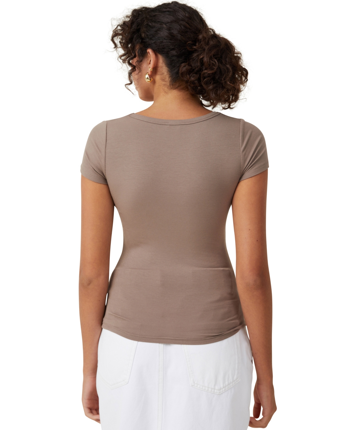 Shop Cotton On Women's Staple Rib Scoop Neck Short Sleeve Top In Rich Taupe