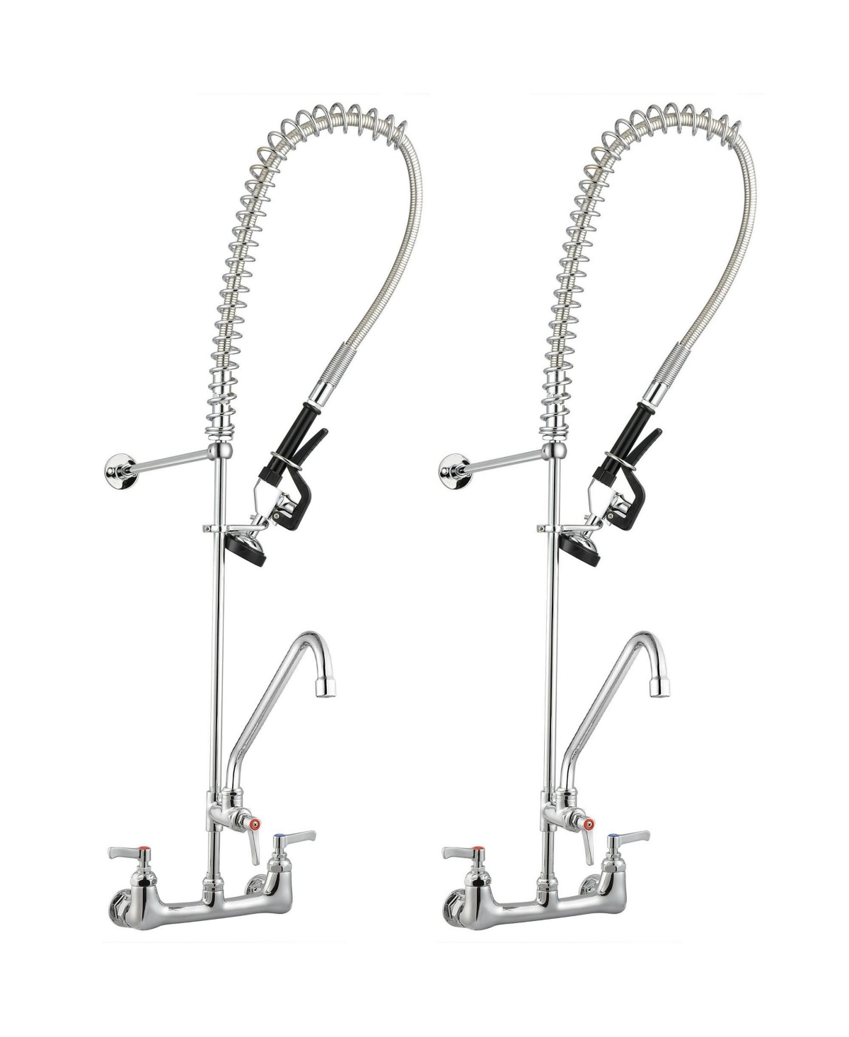 Wall Mount Commercial Faucet w/ Pre-Rinse Pull Down Sprayer 2 Pack - Assorted Pre-pack (See Table