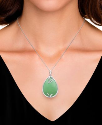 Dyed Jade (25x35mm) and Diamond Accent Pendant Necklace in Sterling Silver