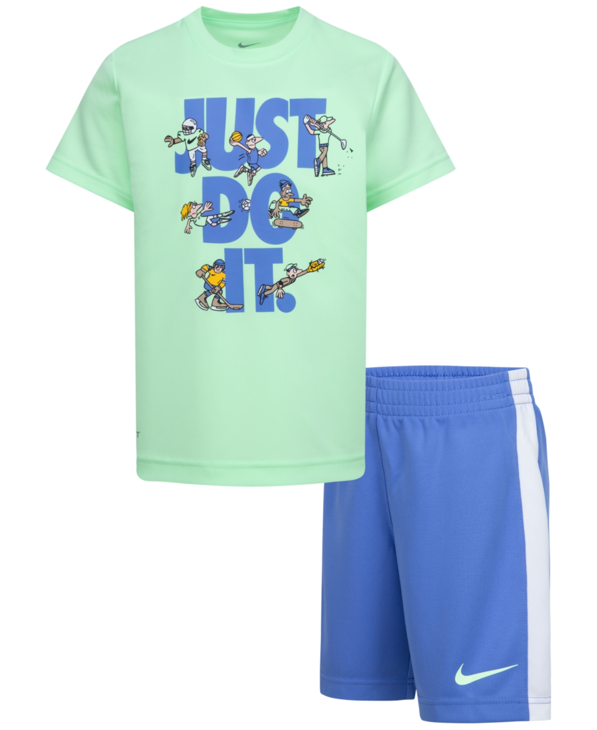 Shop Nike Little Boys Just Do It Graphic Dri-fit T-shirt & Tricot Shorts, 2 Piece Set In Bgz Po