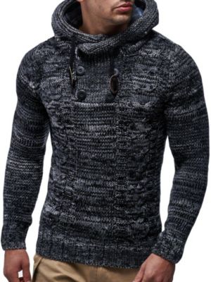 Men's Knit Hoodie Sweater with Button Accents – Cable Knit Design