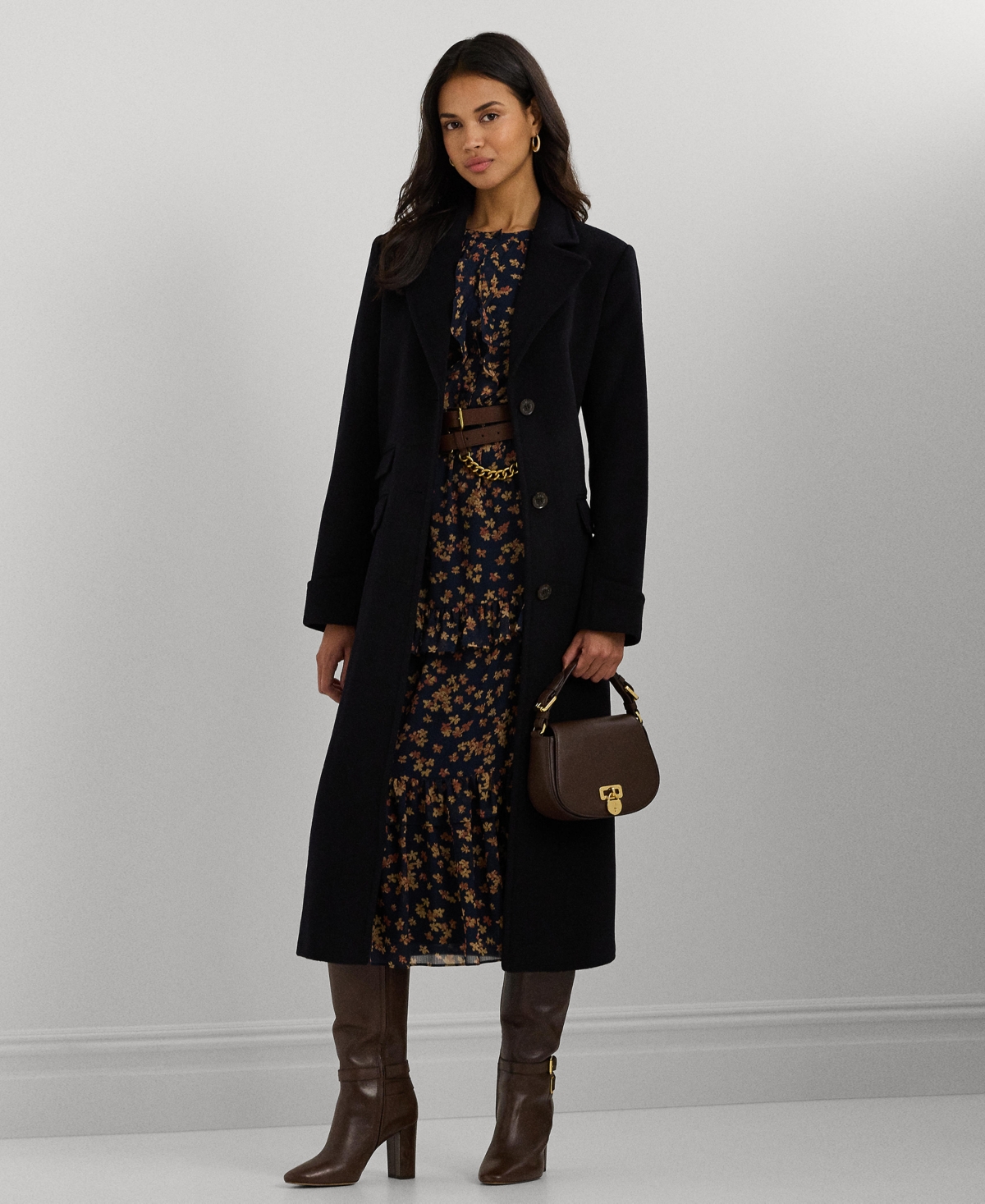 Shop Ralph Lauren Women's Long Notched-collar Coat In Regal Navy