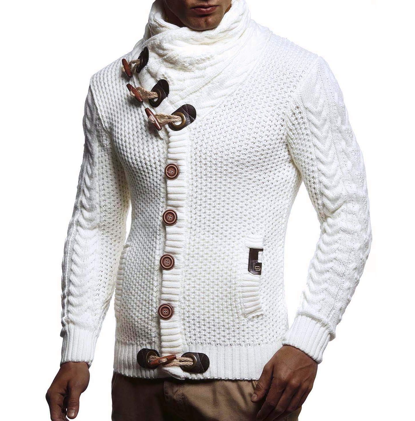 Мужская куртка Leif Nelson Knitted Turtleneck Jacket - Winter Cardigan Sweaters for Men, цвет: Белый — фото 2