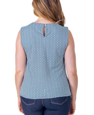 Print Pleated Crew Neckline Back Closure Sleeveless Top