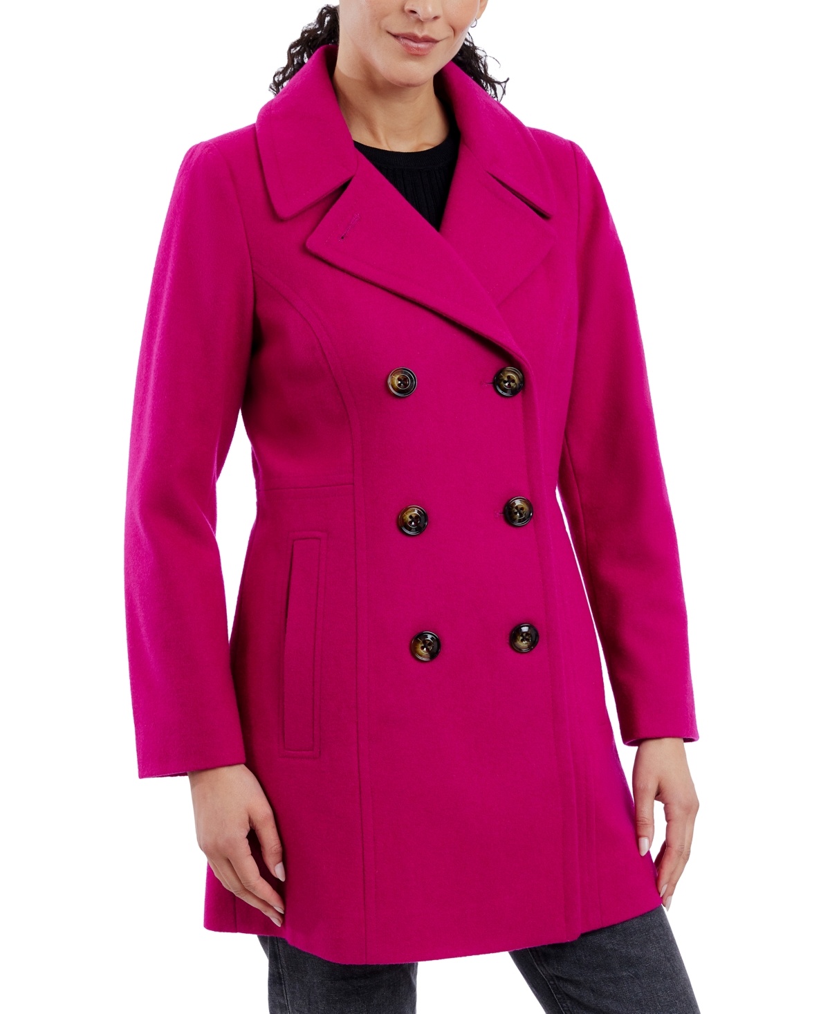 Anne Klein Women's Double-breasted Peacoat, Created For Macy's In Orchid Flower