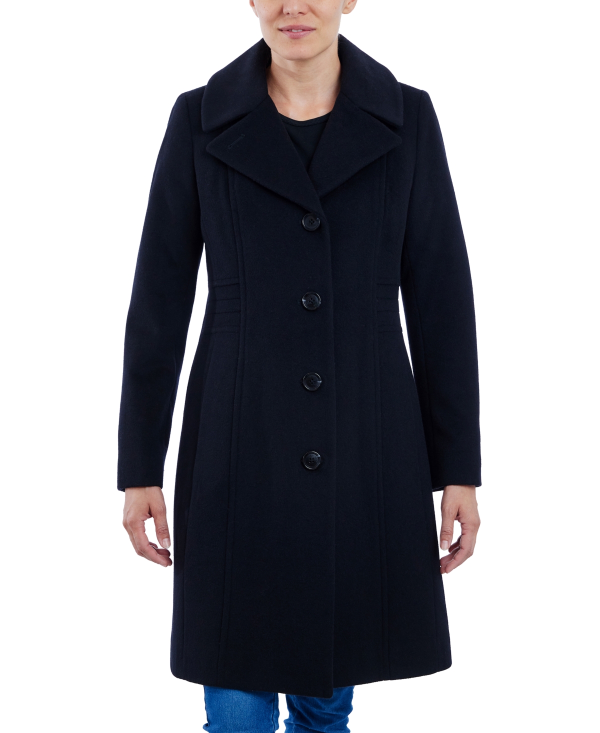 Shop Anne Klein Women's Single-breasted Notched-collar Coat, Created For Macy's In Black