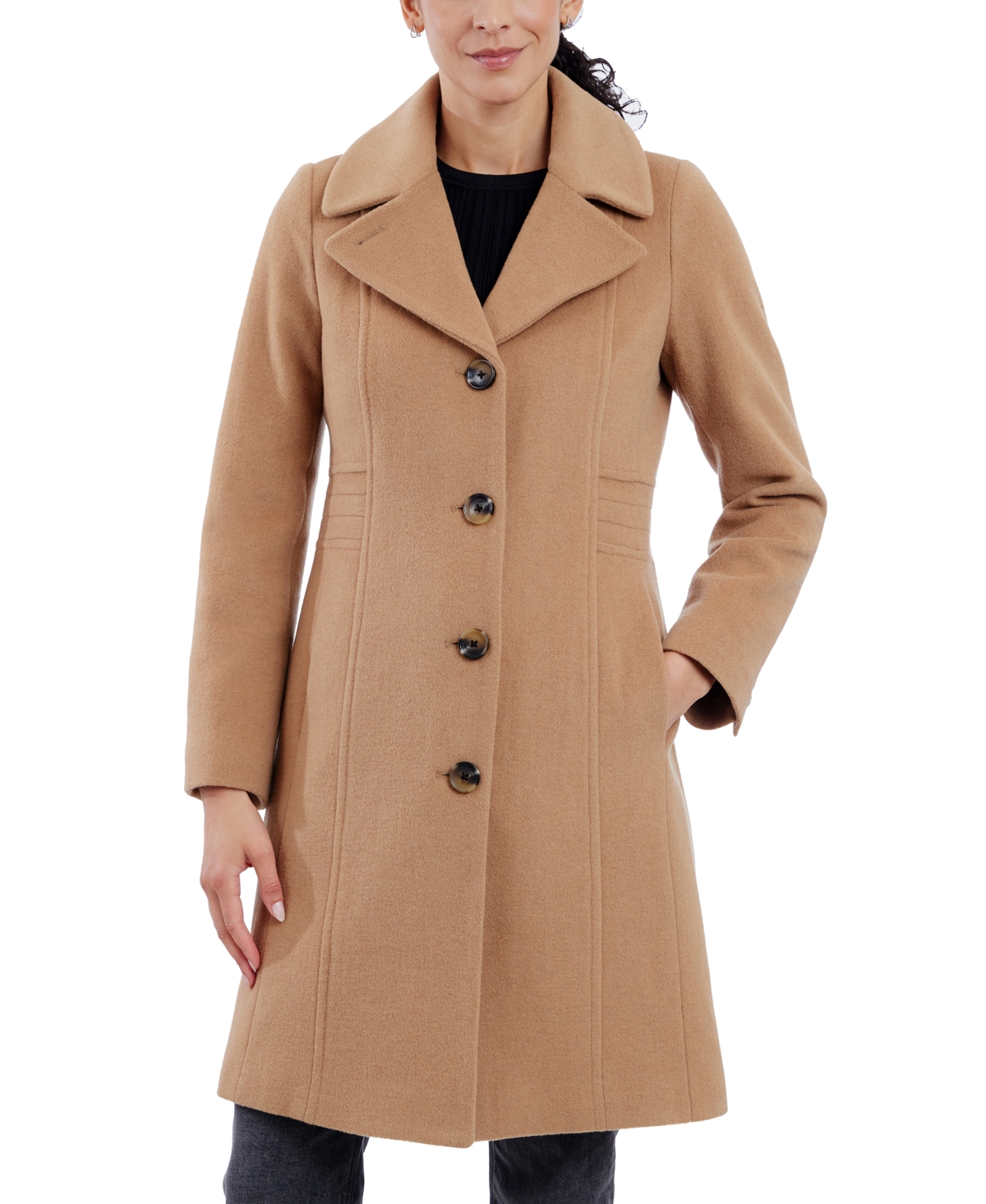 Anne Klein Women s Single breasted Notched collar Coat Created For Macy s In Camel ModeSens