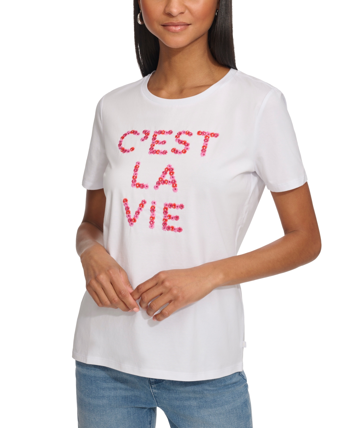 Shop Karl Lagerfeld Women's C'est La Vie Graphic T-shirt In White,pink