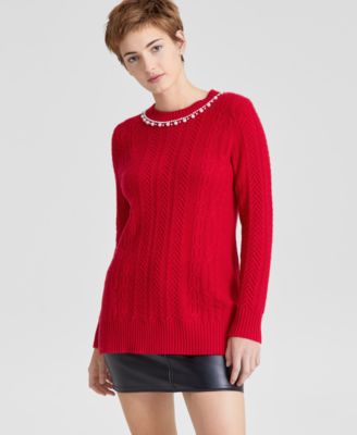 Charter Club Women s Cashmere Embellished Cable Knit Tunic Sweater Created for Macy s Macy s